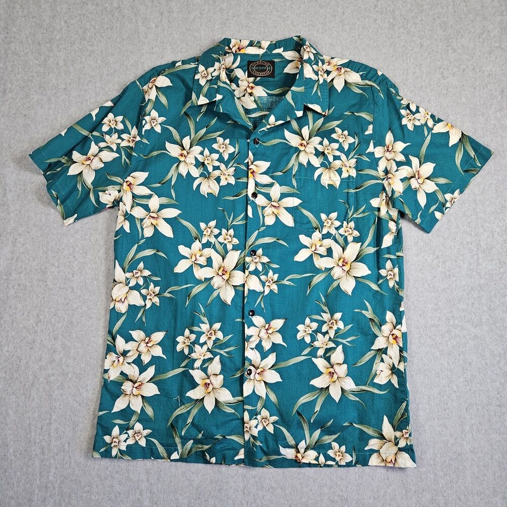 Hawaiian Reserve Collection Men's Teal Floral Button Up Shirt Casual Beach large